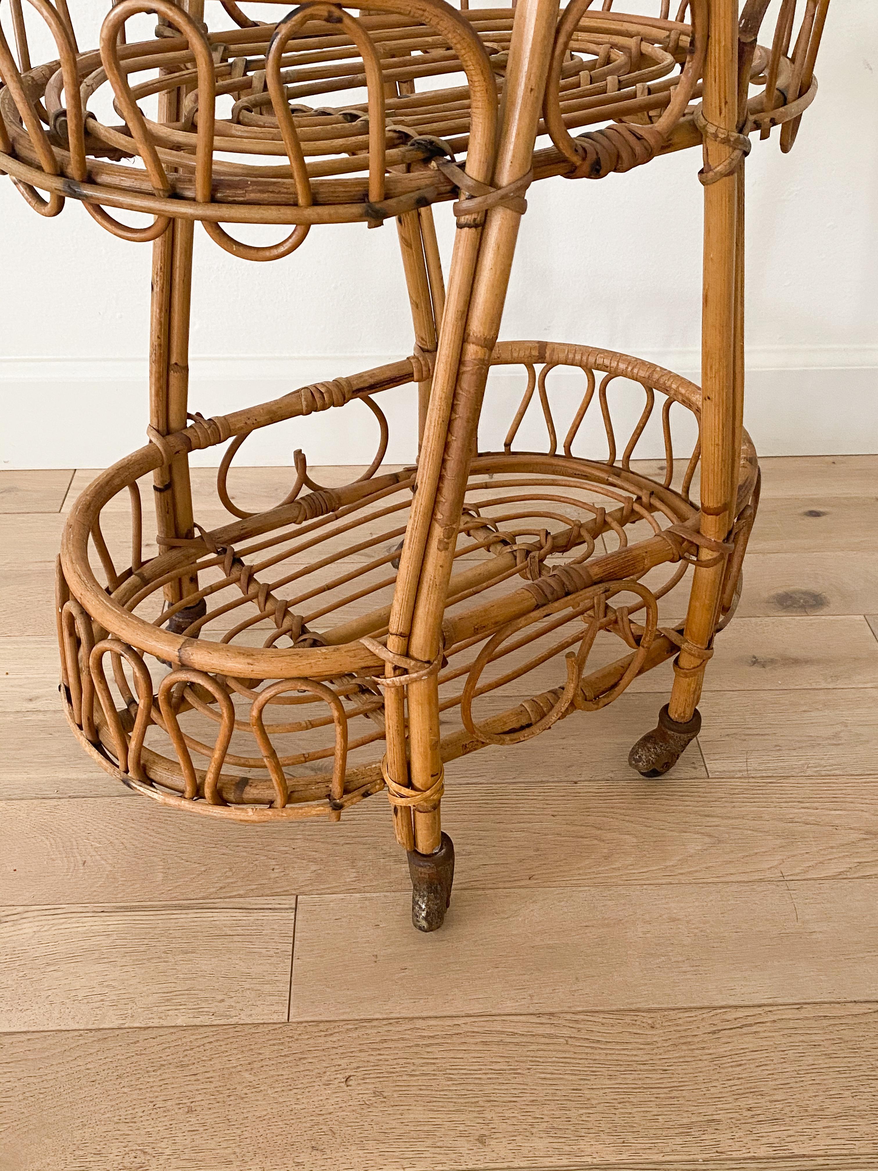 20th Century Italian Rattan Bar Cart