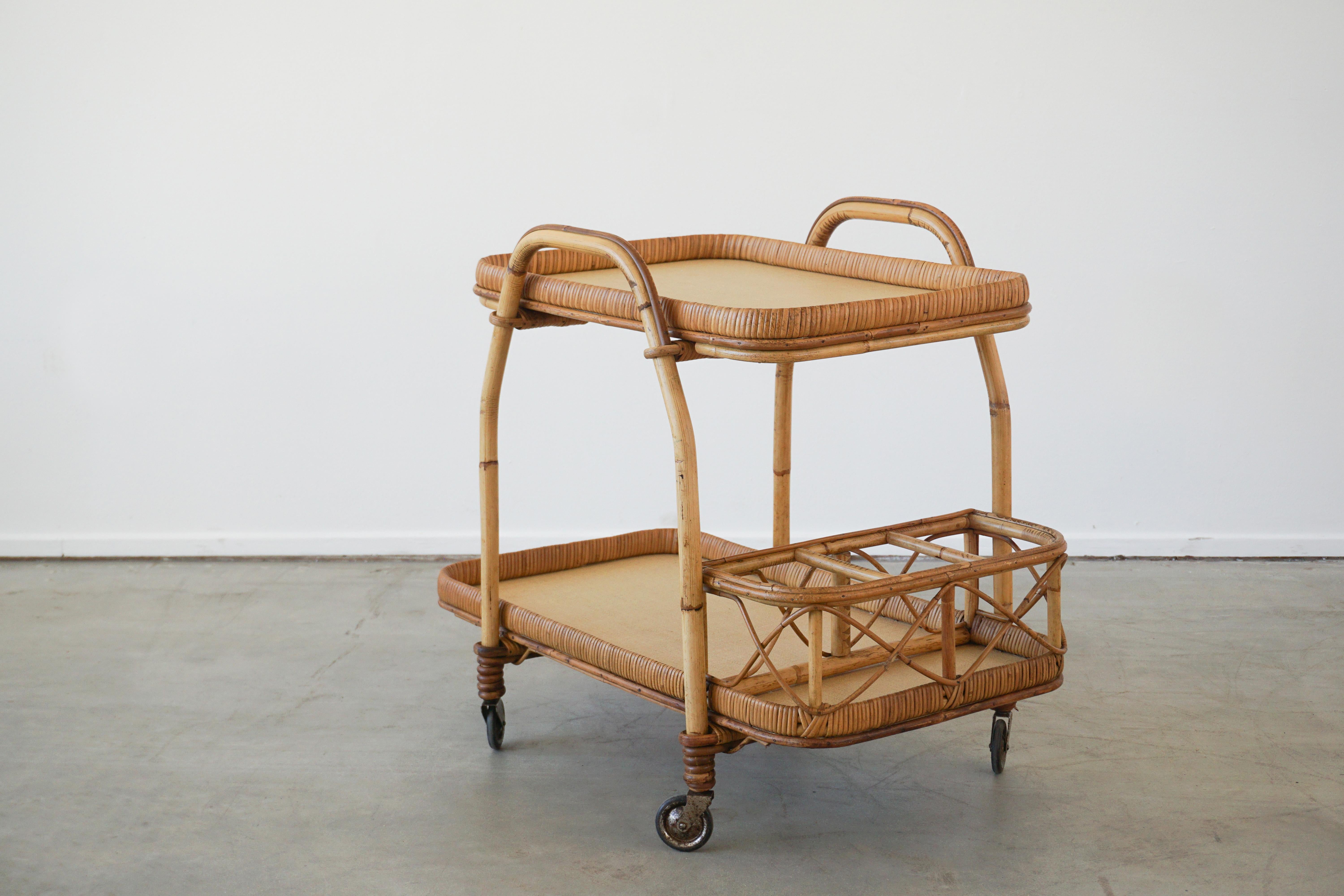 Italian Rattan Bar Cart 1