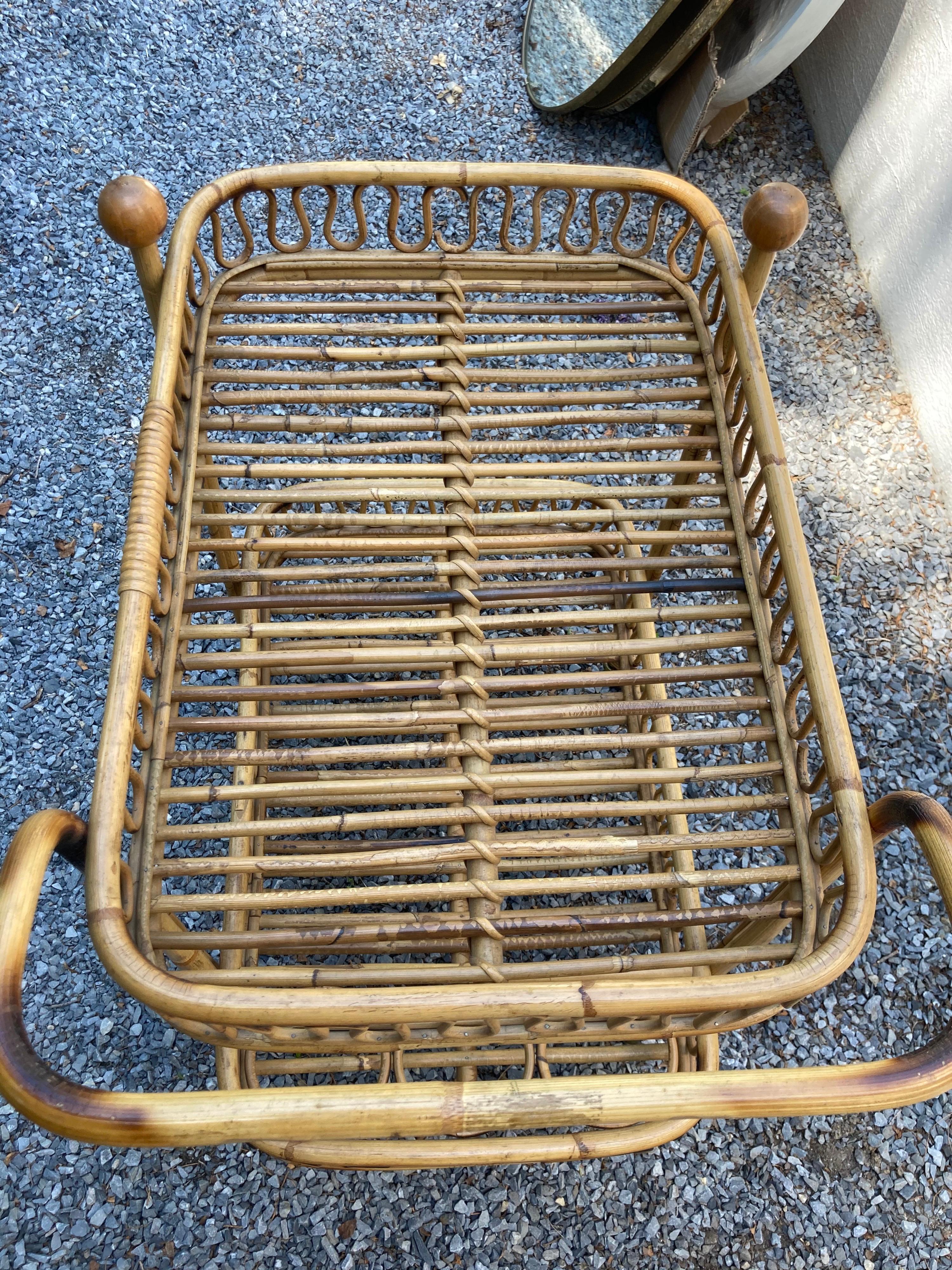 Italian Rattan Bar Cart For Sale 1