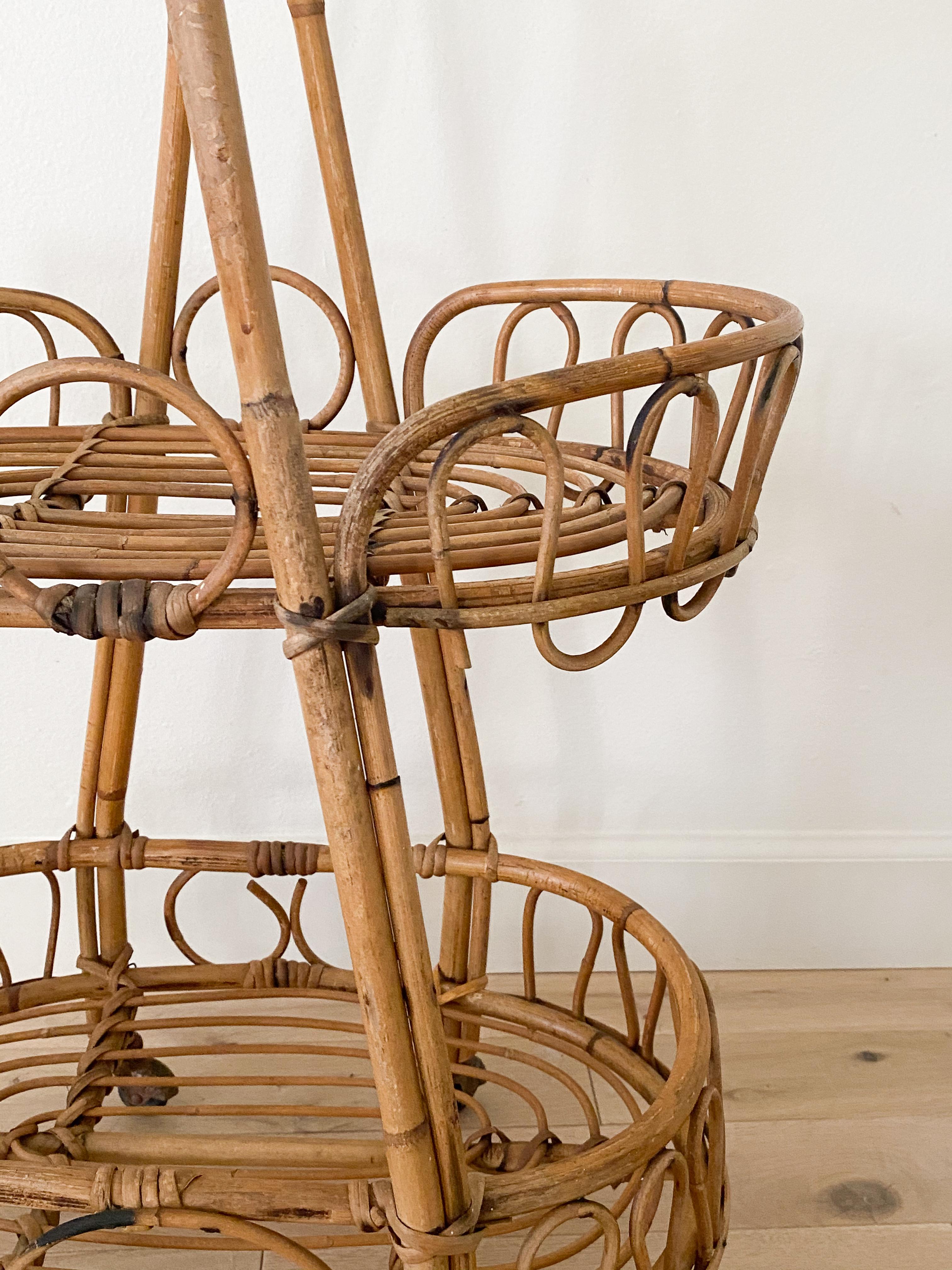 Italian Rattan Bar Cart 1