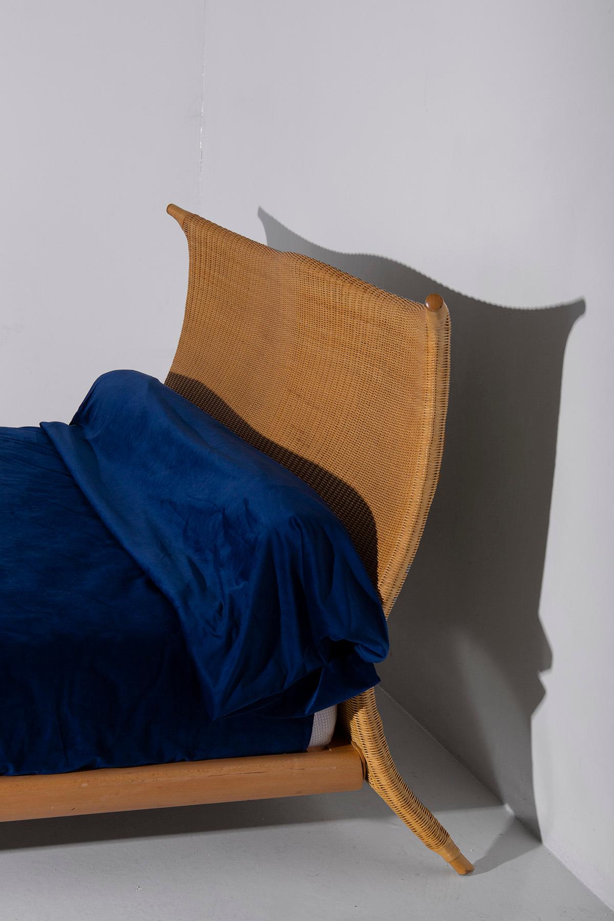 Italian rattan bed by PierAntonio Bonacina, with label 6