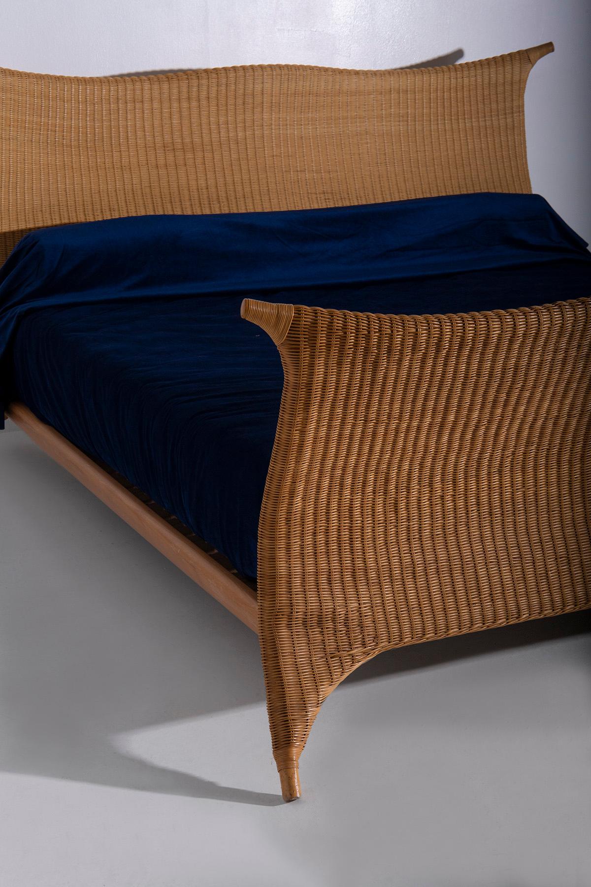 Italian rattan bed by PierAntonio Bonacina, with label 7