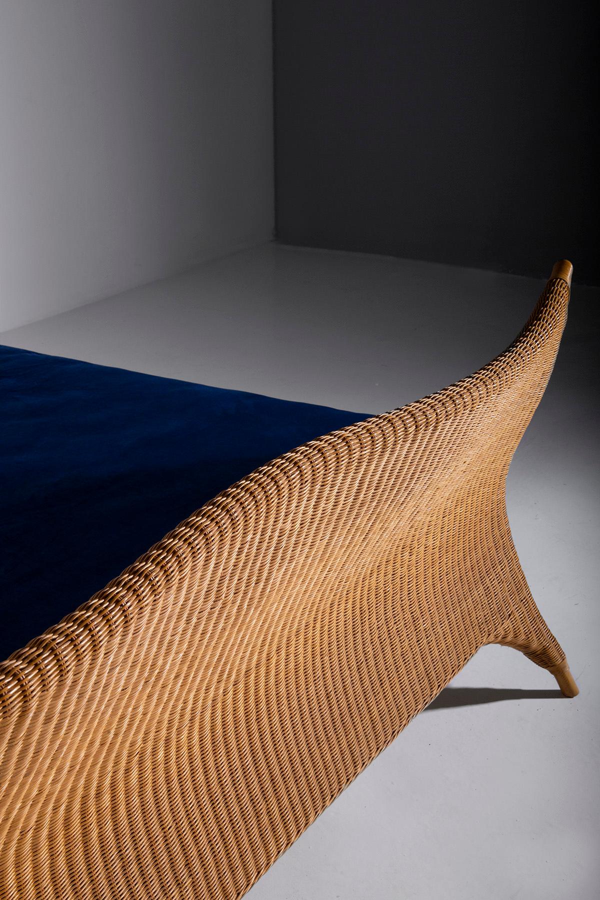 Italian rattan bed by PierAntonio Bonacina, with label 9