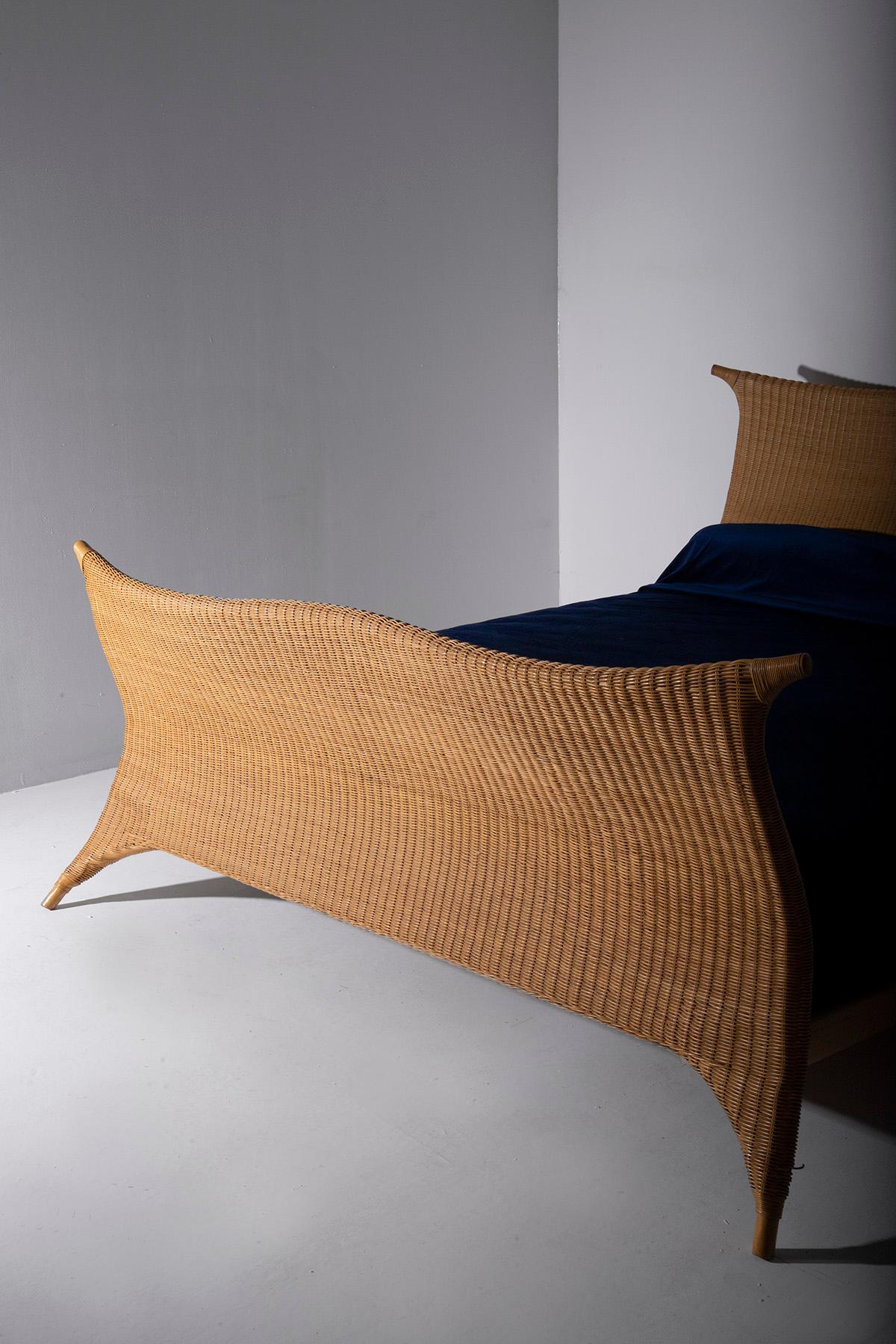Rattan Italian rattan bed by PierAntonio Bonacina, with label