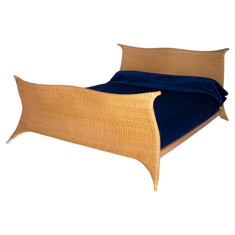 Italian rattan bed by PierAntonio Bonacina, with label For Sale