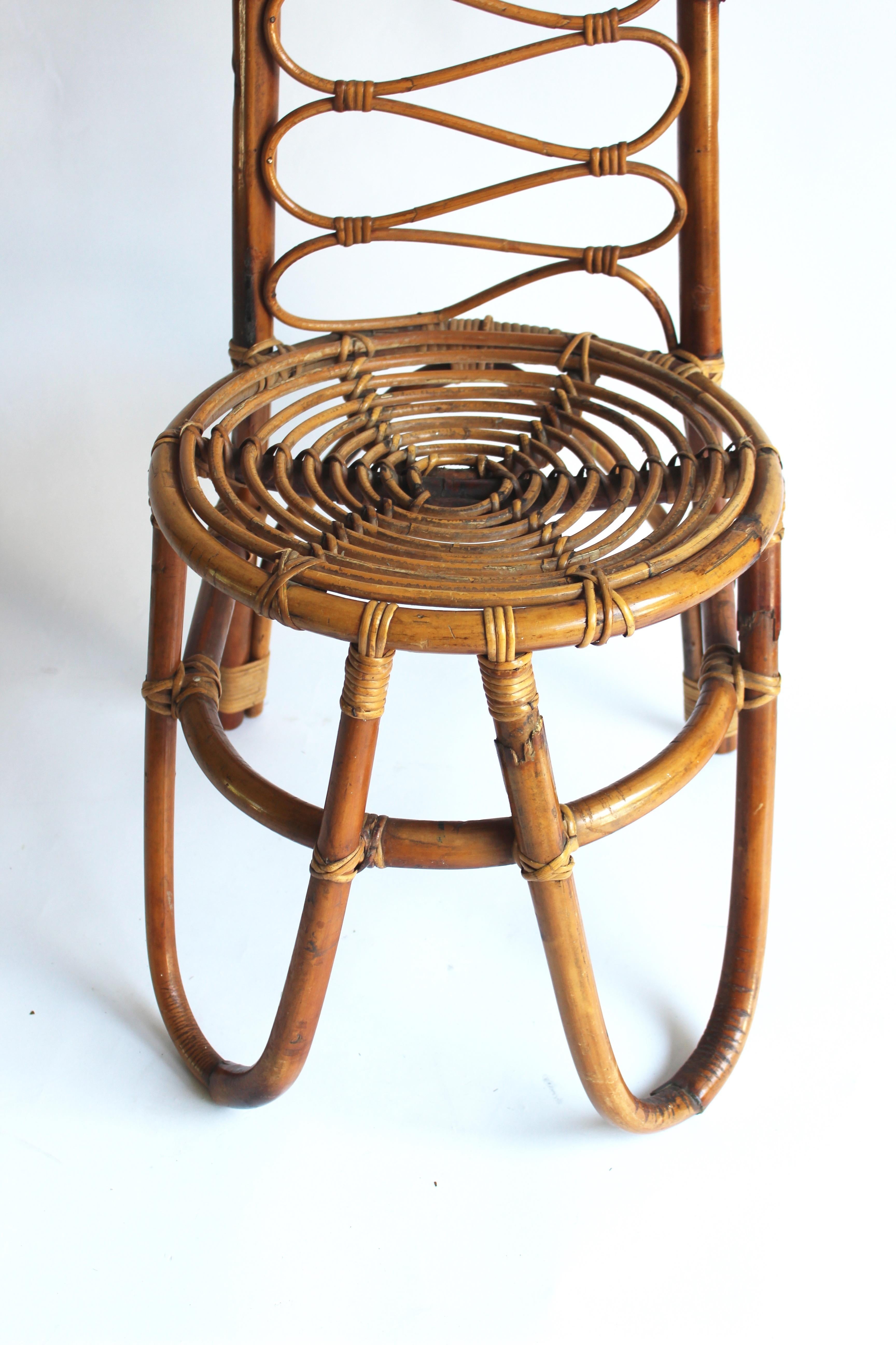 Italian rattan chair in the style of Gabriella Crespi.