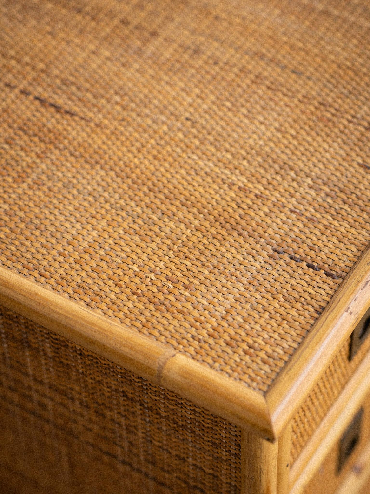 Brass Italian Rattan Chest of Drawers by Dal Vera
