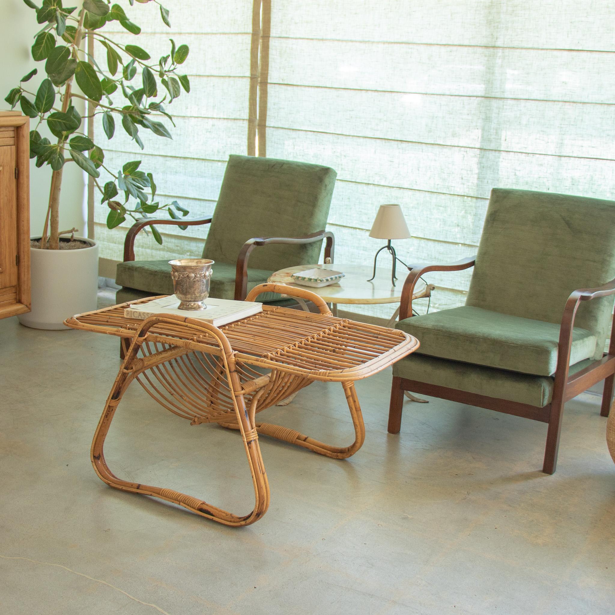 Mid-Century Modern Italian Rattan Coffee Table