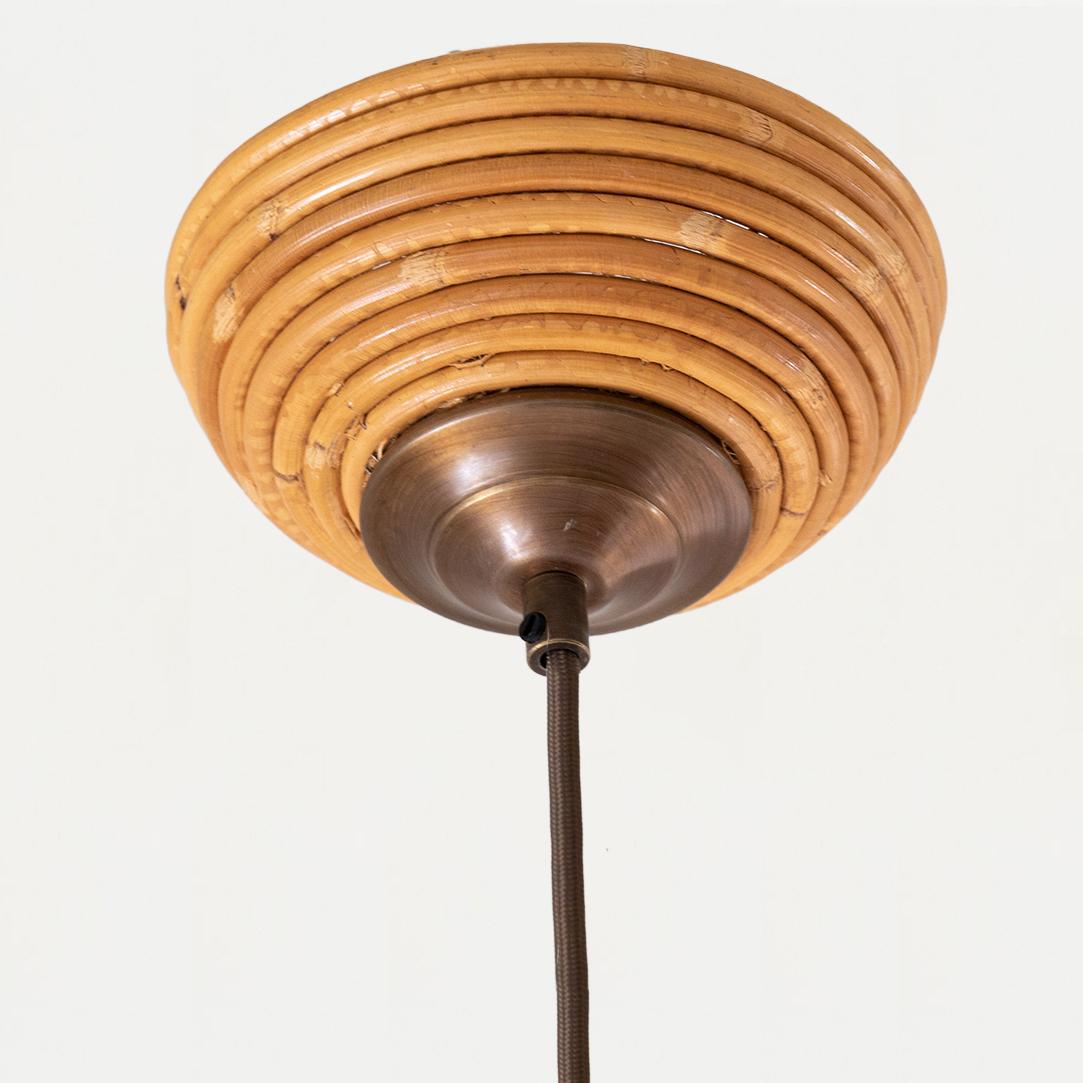 Brass Italian Rattan Dome Pendant Light