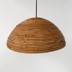 Italian Rattan Dome Pendant Light - Rewired for US