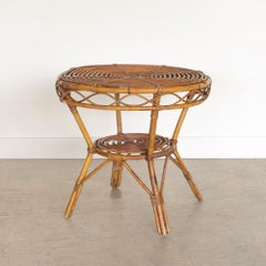 1960s Italian Rattan Gueridon Table
