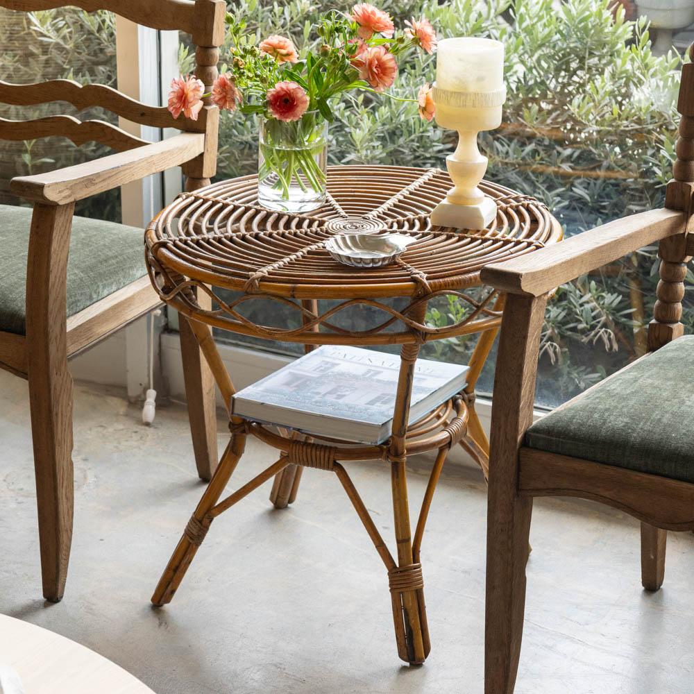 Italian Rattan Gueridon Table In Good Condition For Sale In Los Angeles, CA