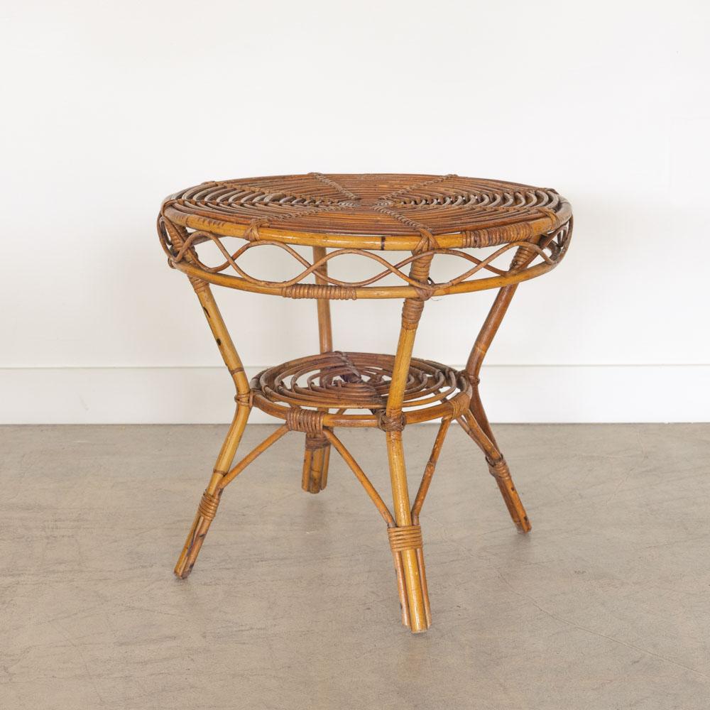 20th Century Italian Rattan Gueridon Table For Sale