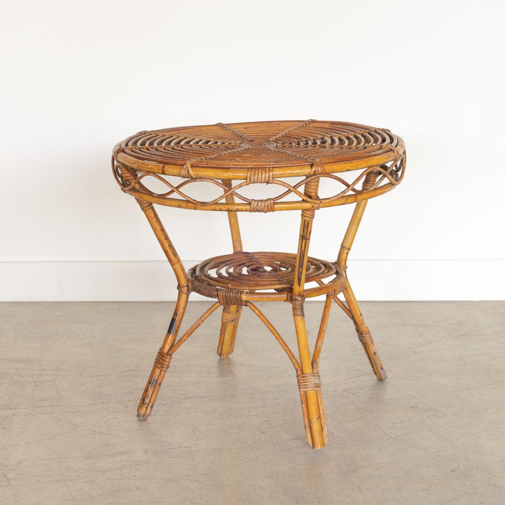 Italian Rattan Gueridon Table For Sale 1