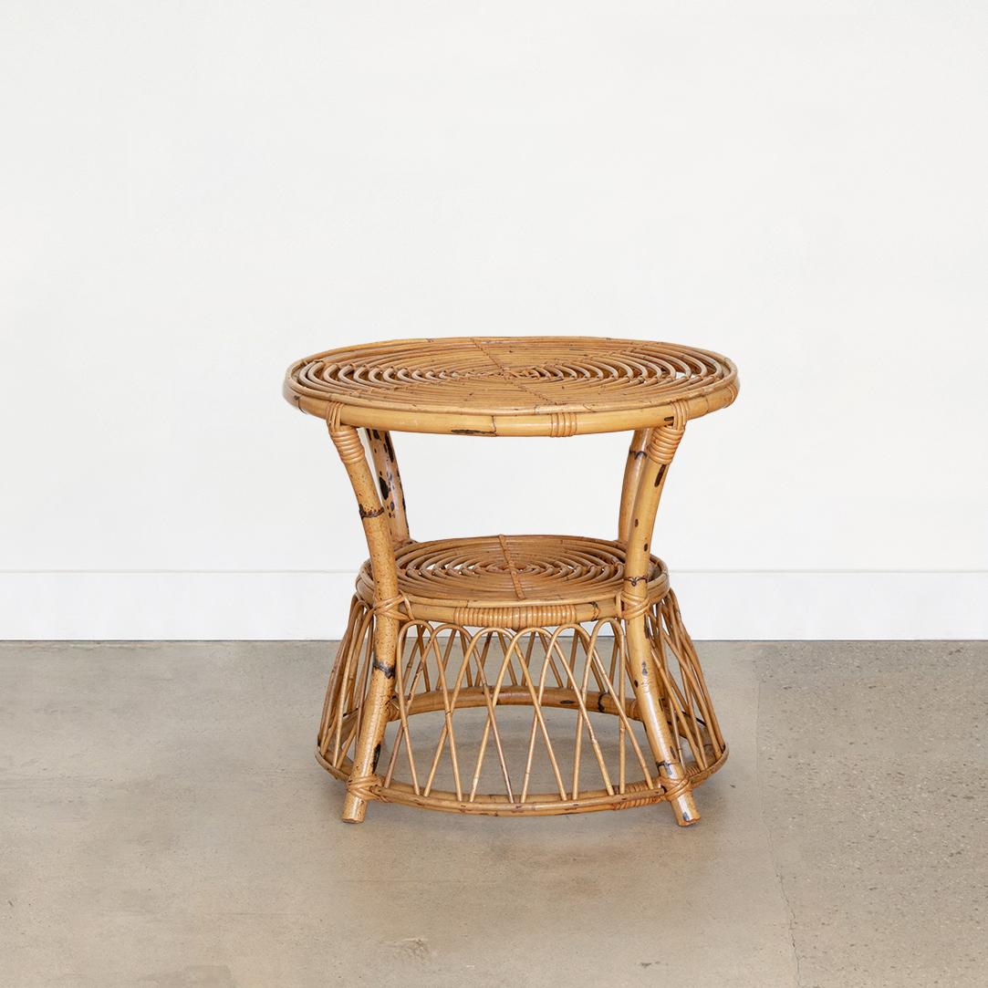 Italian Rattan Gueridon Table with Loop Detail In Good Condition In Los Angeles, CA