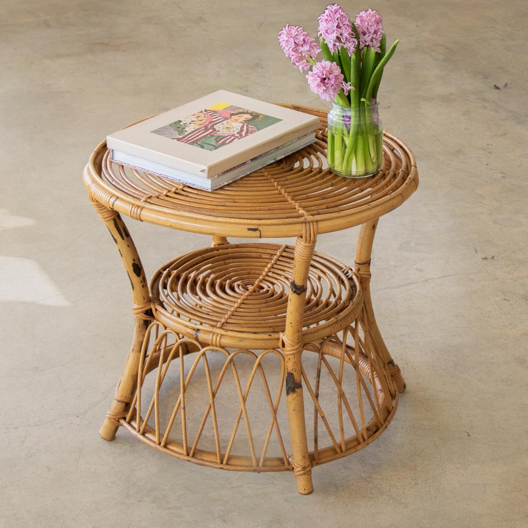 Italian Rattan Gueridon Table with Loop Detail 1