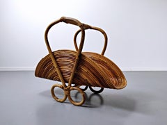 Mid-Century Modern Italian Rattan Log Holder, 1960s
