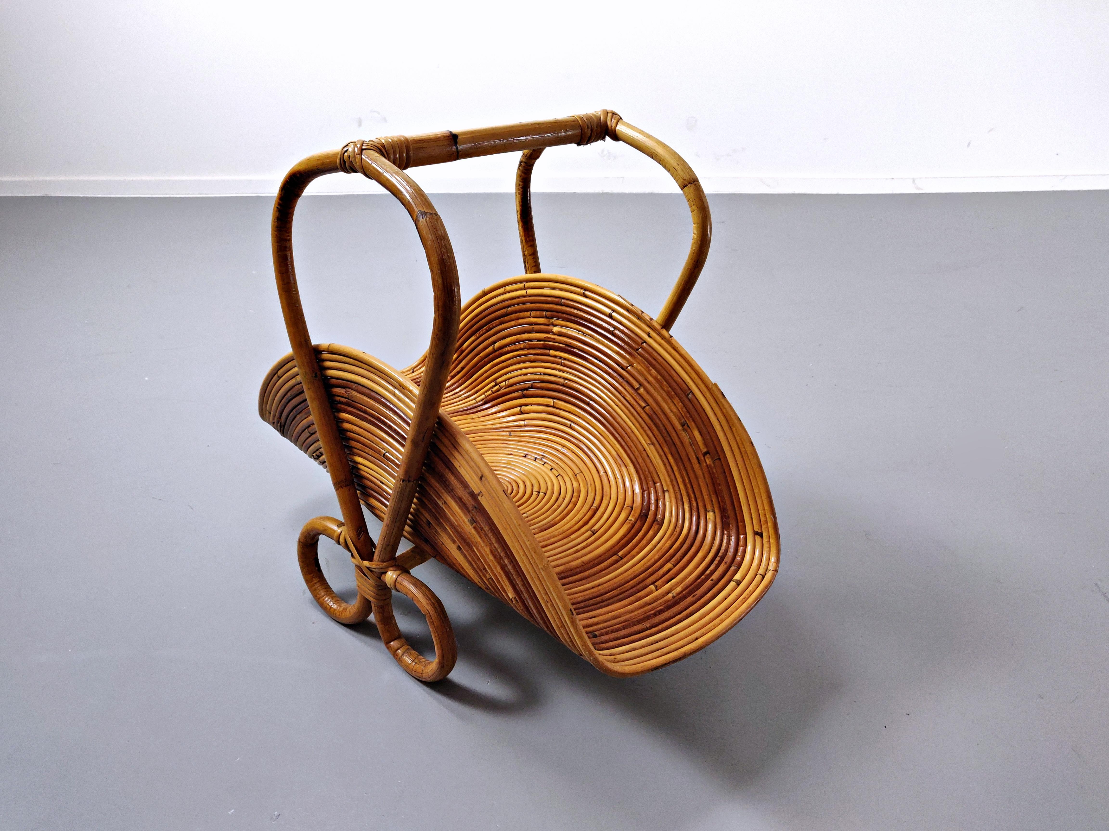 20th Century Mid-Century Modern Italian Rattan Log Holder, 1960s