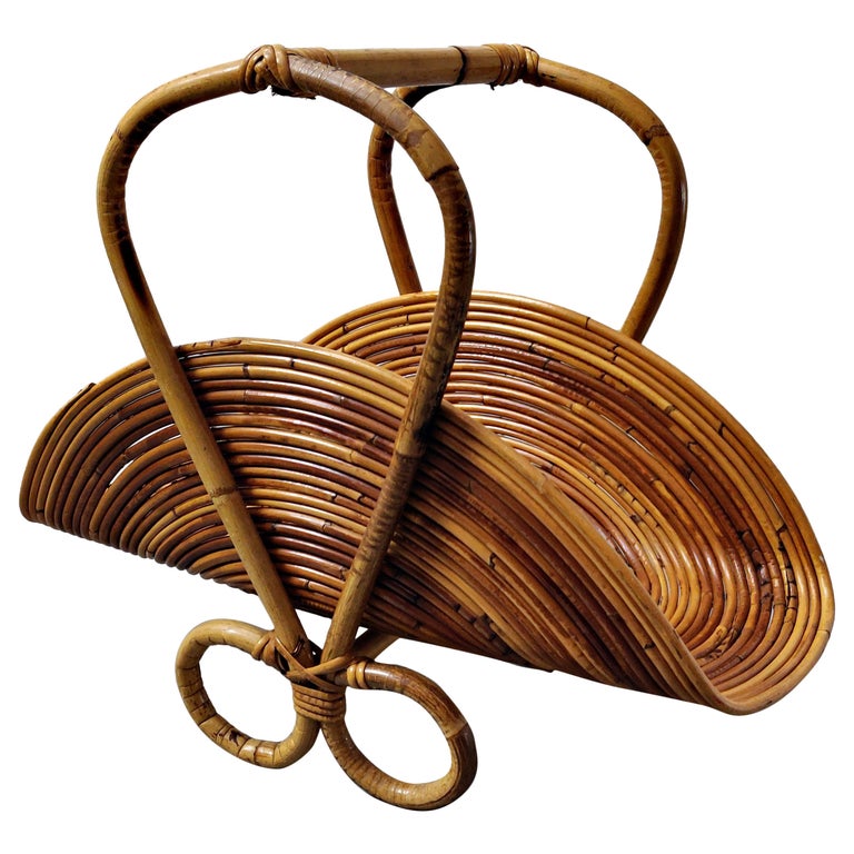 Mid-Century Modern Italian Rattan Log Holder, 1960s For Sale at 1stDibs |  wicker snail magazine holder