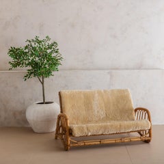Italian Rattan Loveseat with Custom Shearling