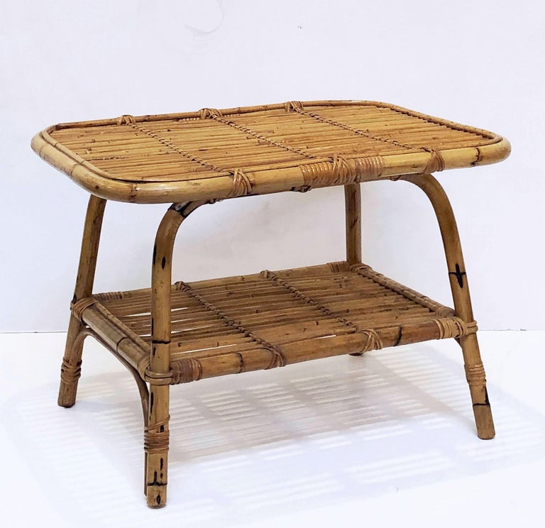 Italian Rattan Midcentury Accent Table of Cane and Bamboo at 1stDibs