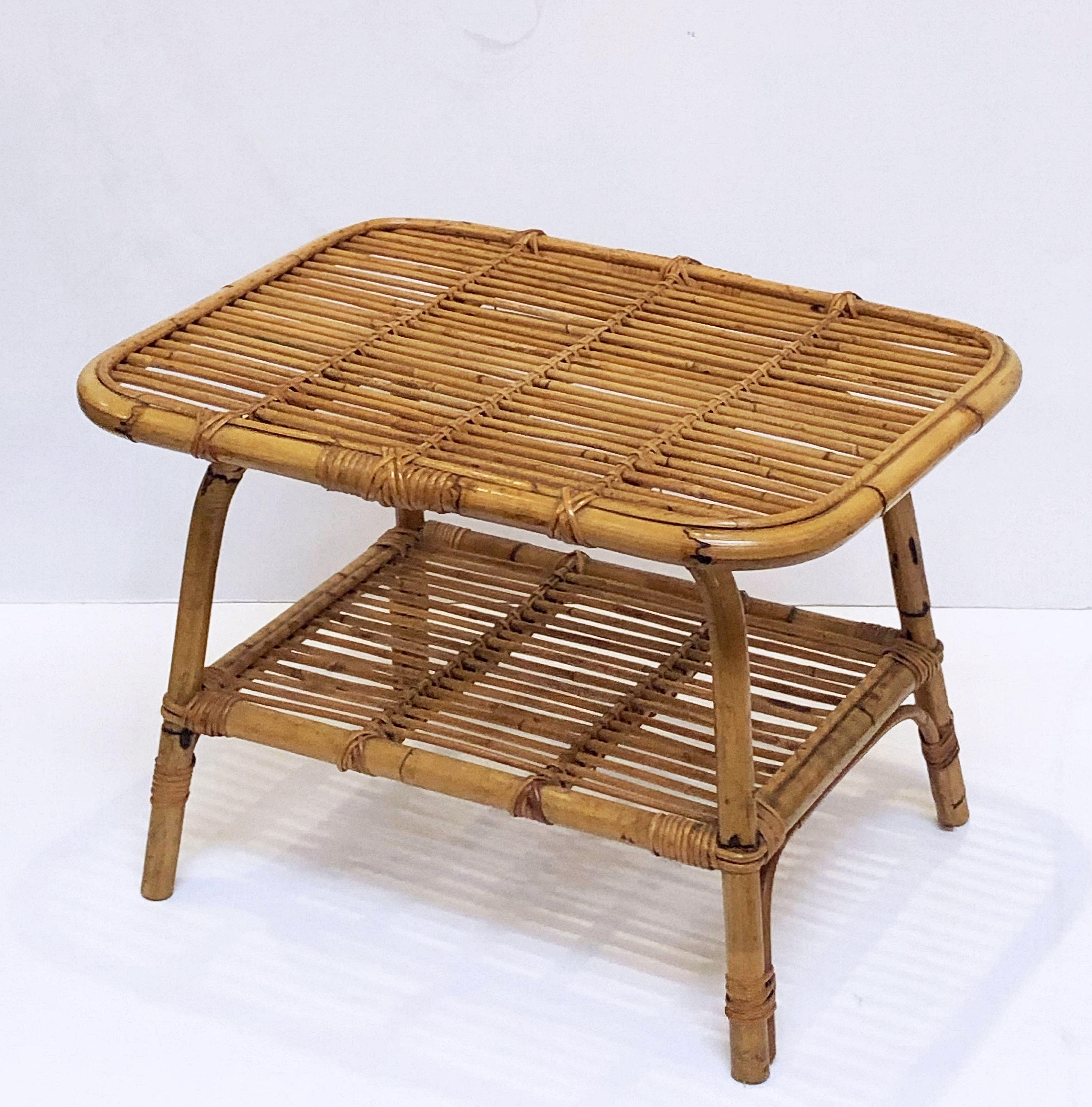 Italian Rattan Midcentury Accent Table of Cane and Bamboo In Good Condition In Austin, TX