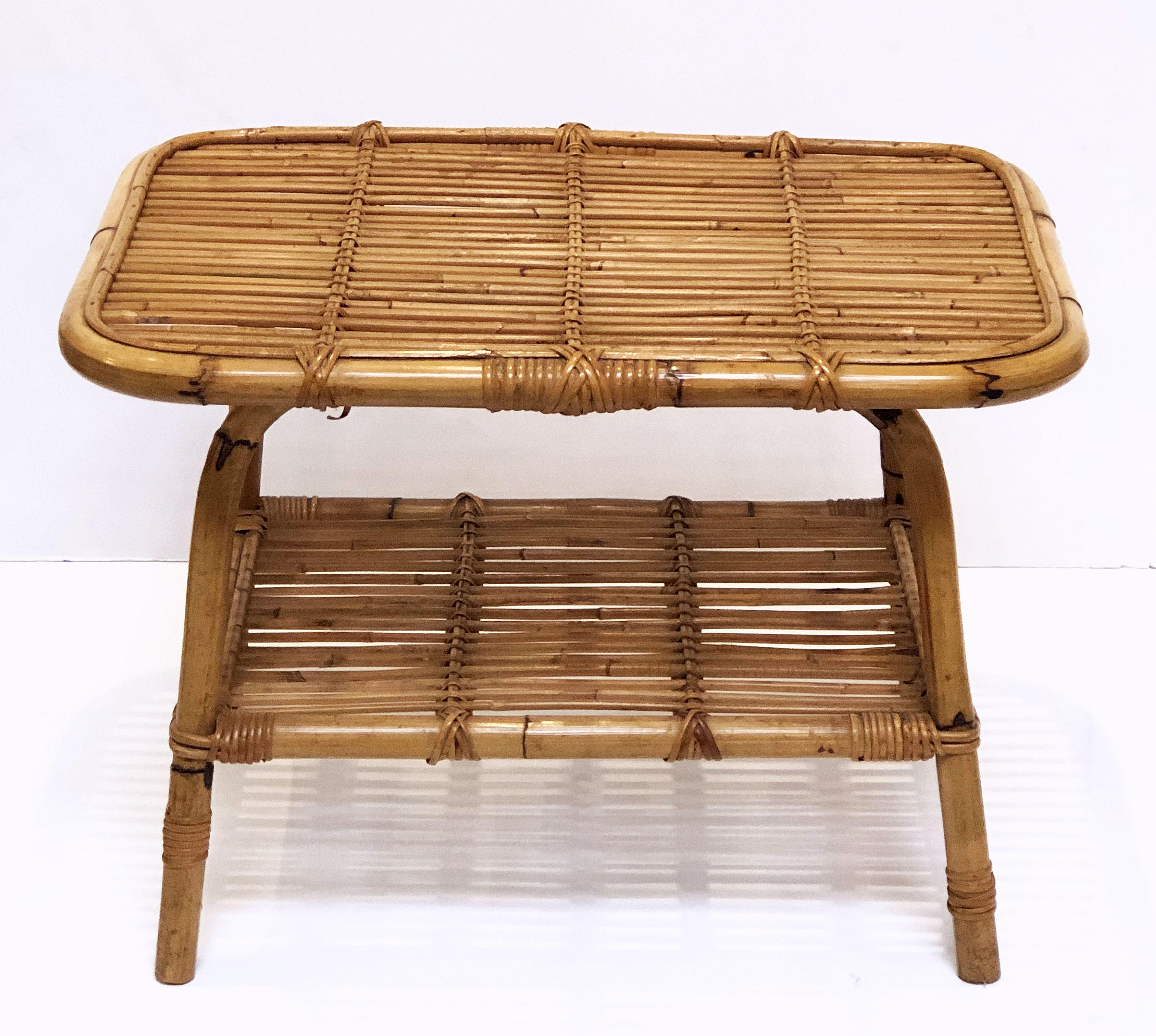 20th Century Italian Rattan Midcentury Accent Table of Cane and Bamboo