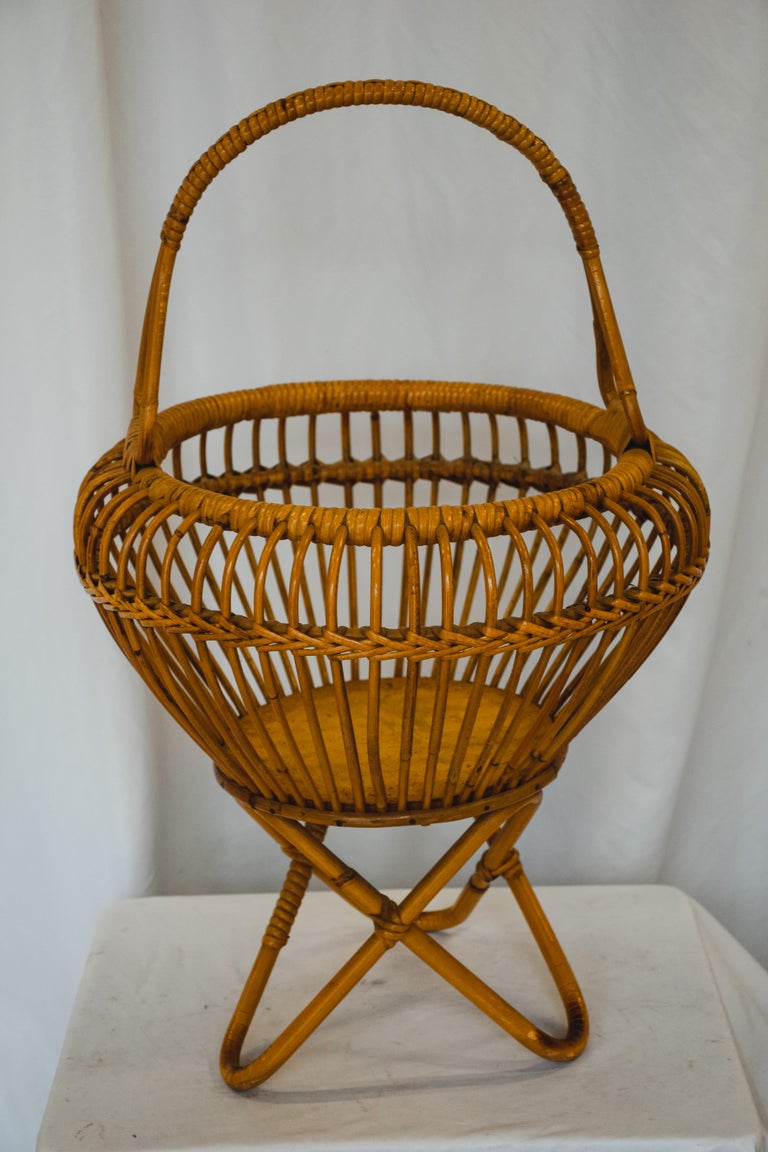 Italian Rattan Mid Century Basket at 1stDibs