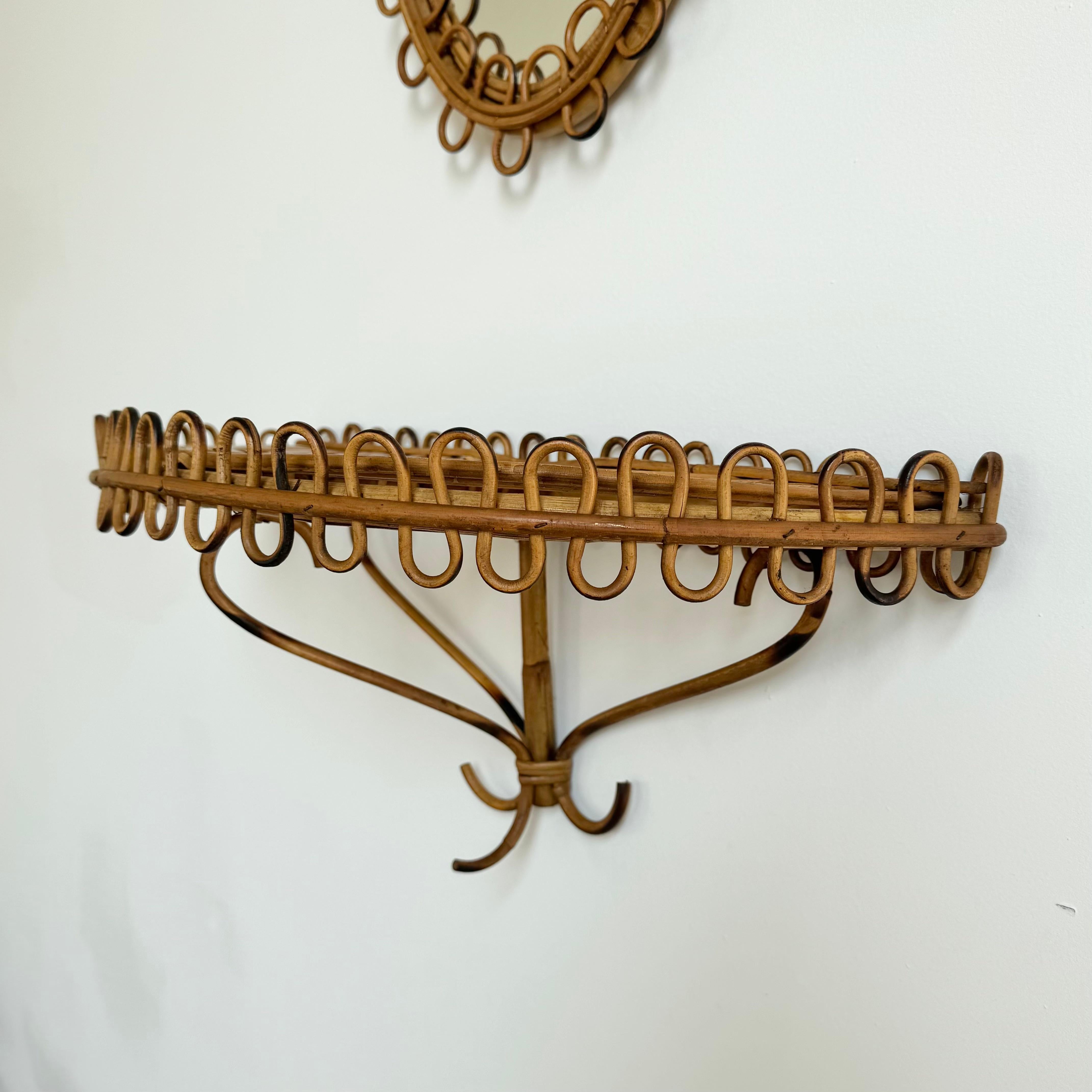 Italian Rattan Mirror with Matching Floating Table, 1950s Italy For Sale 1
