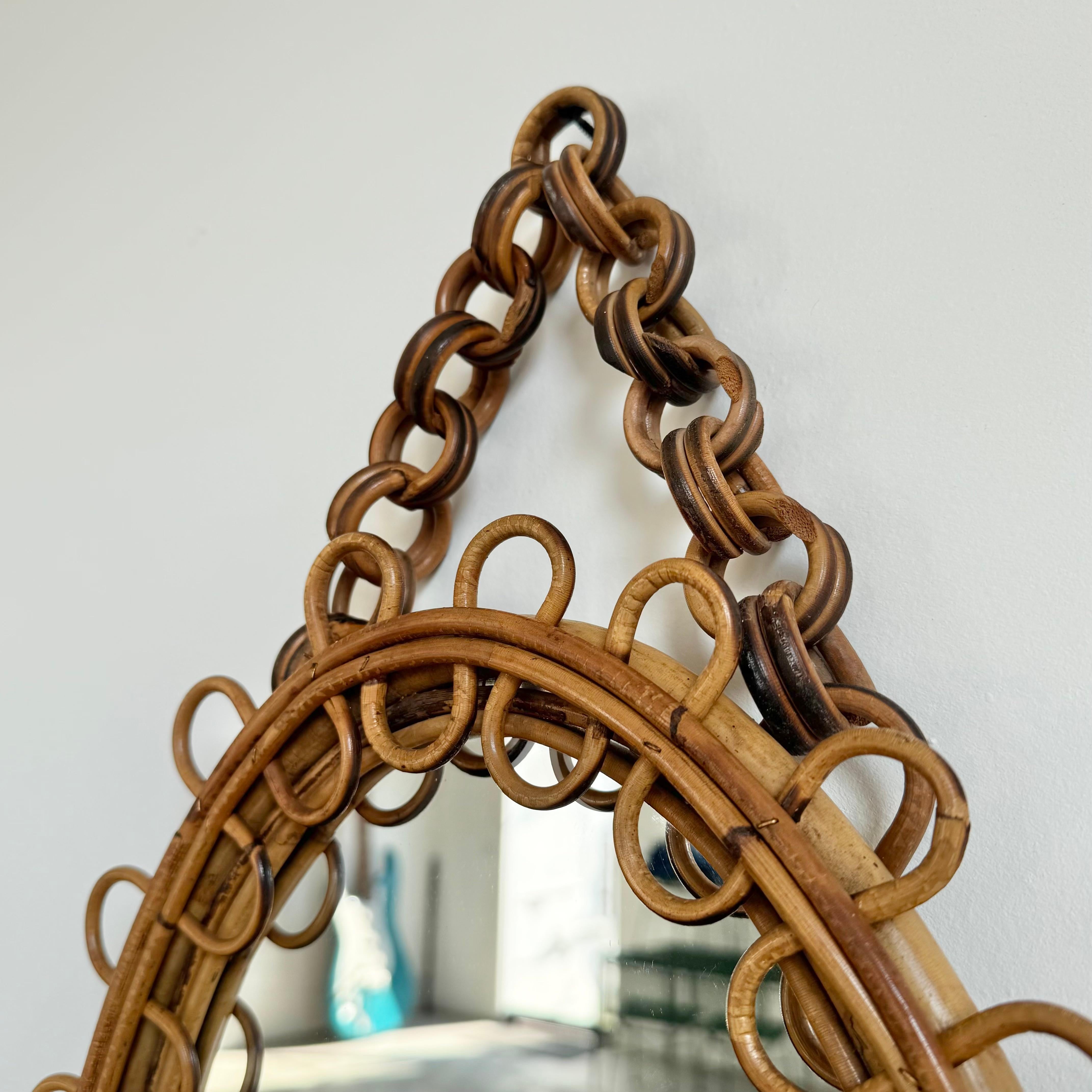 Italian Rattan Mirror with Matching Floating Table, 1950s Italy For Sale 3