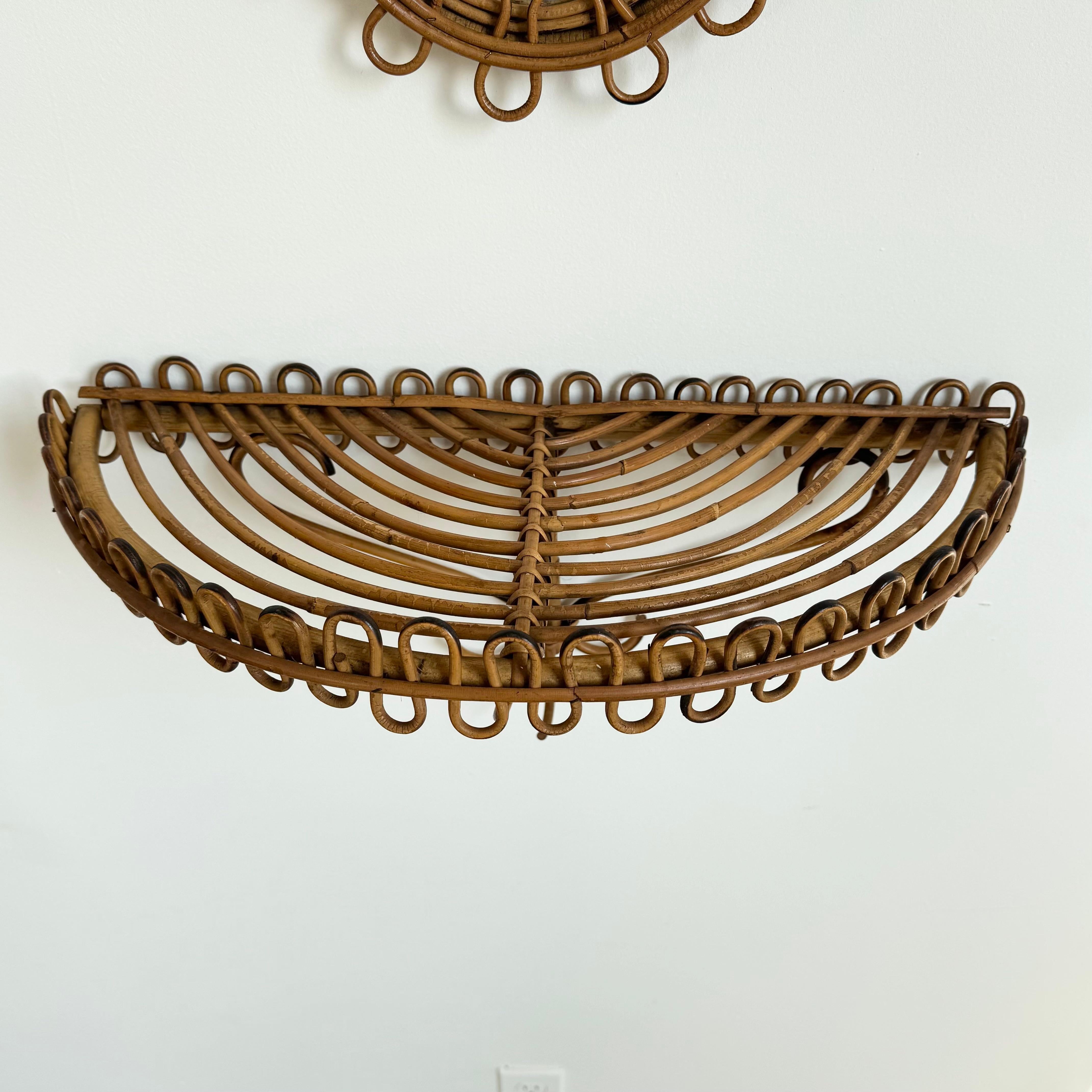 Italian Rattan Mirror with Matching Floating Table, 1950s Italy For Sale 4