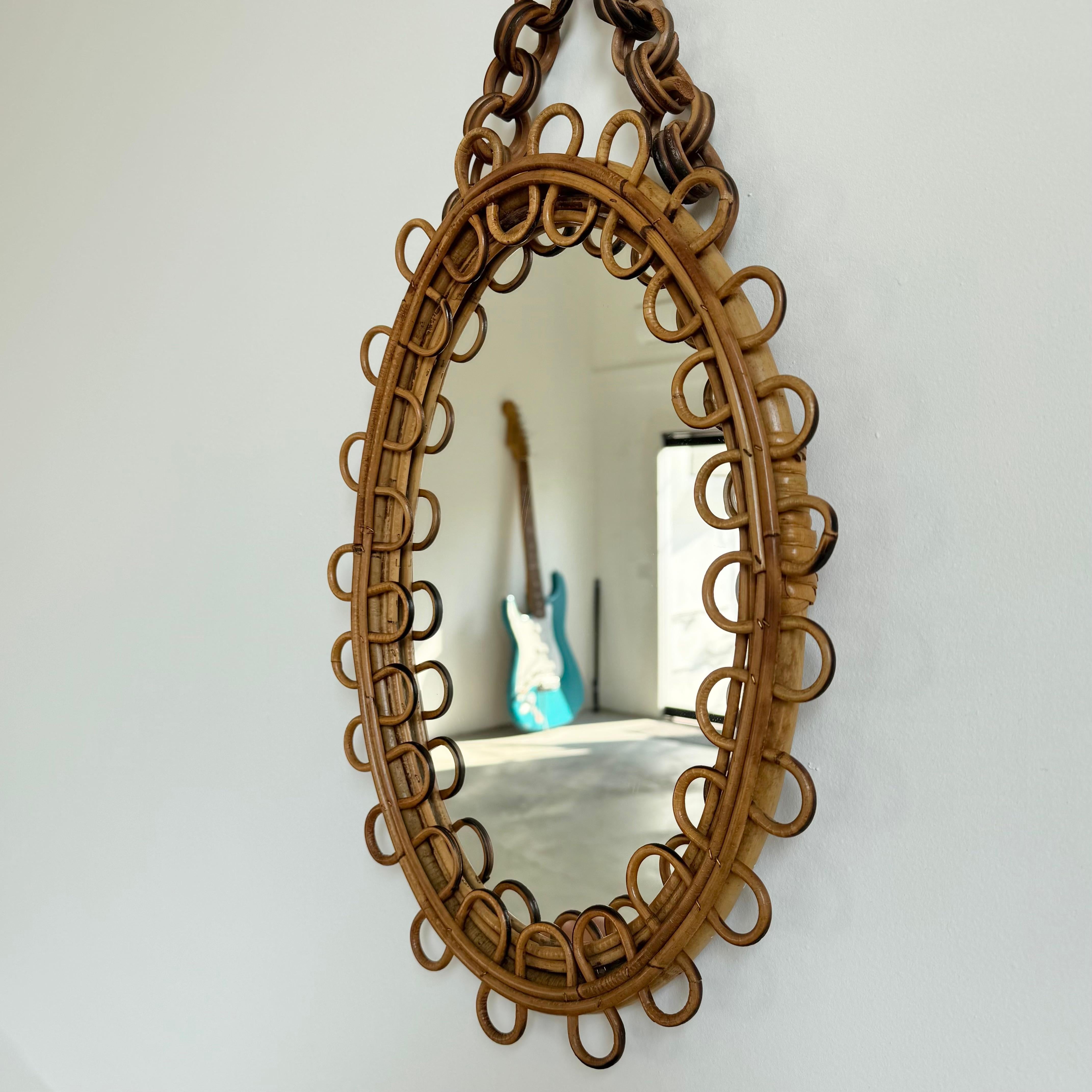 Italian Rattan Mirror with Matching Floating Table, 1950s Italy For Sale 5