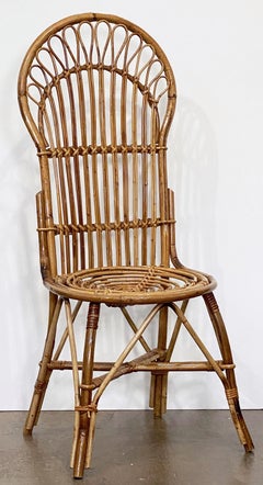 Italian Fan-Backed Chair of Rattan and Bamboo from the Mid-20th Century