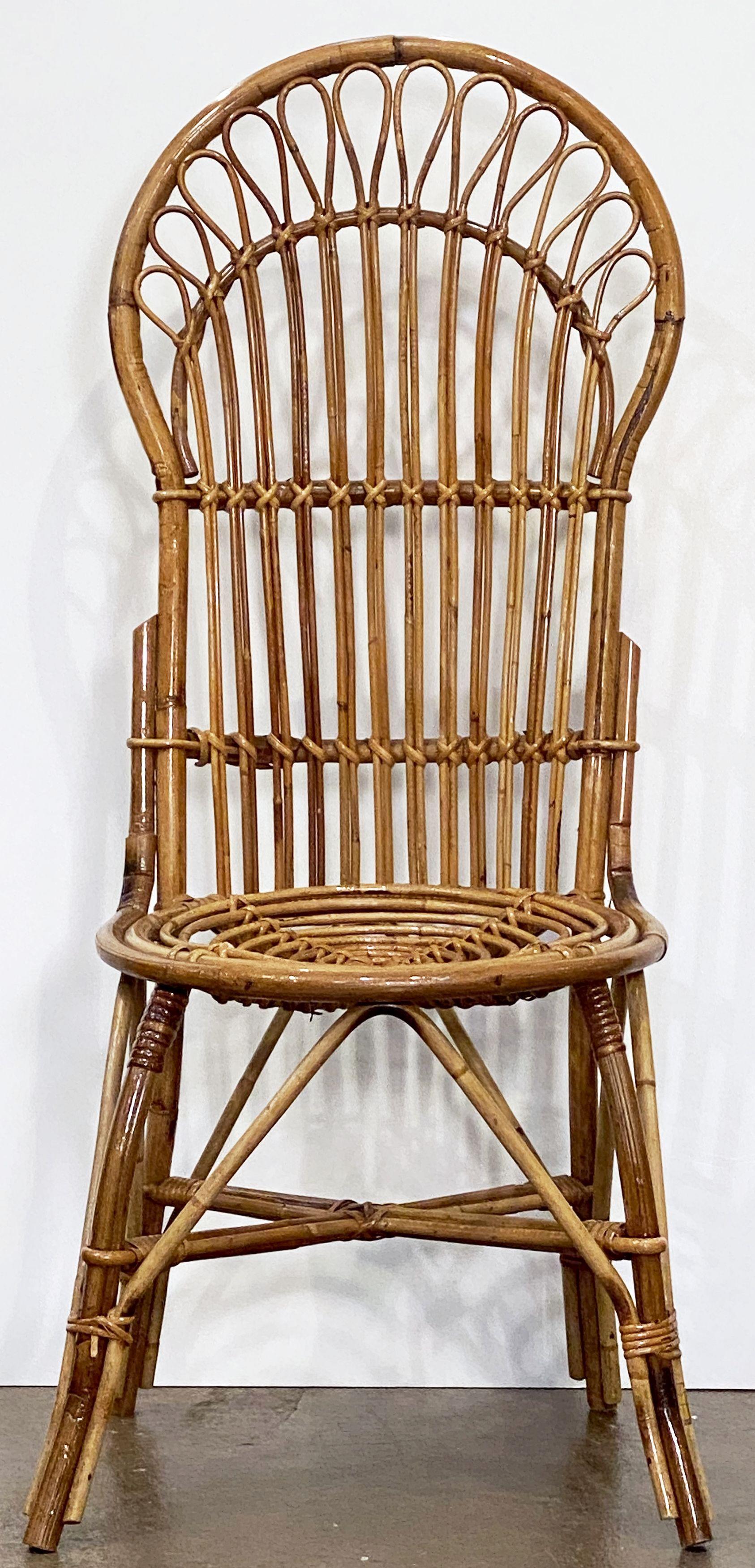 Mid-Century Modern Italian Fan-Backed Chair of Rattan and Bamboo from the Mid-20th Century For Sale