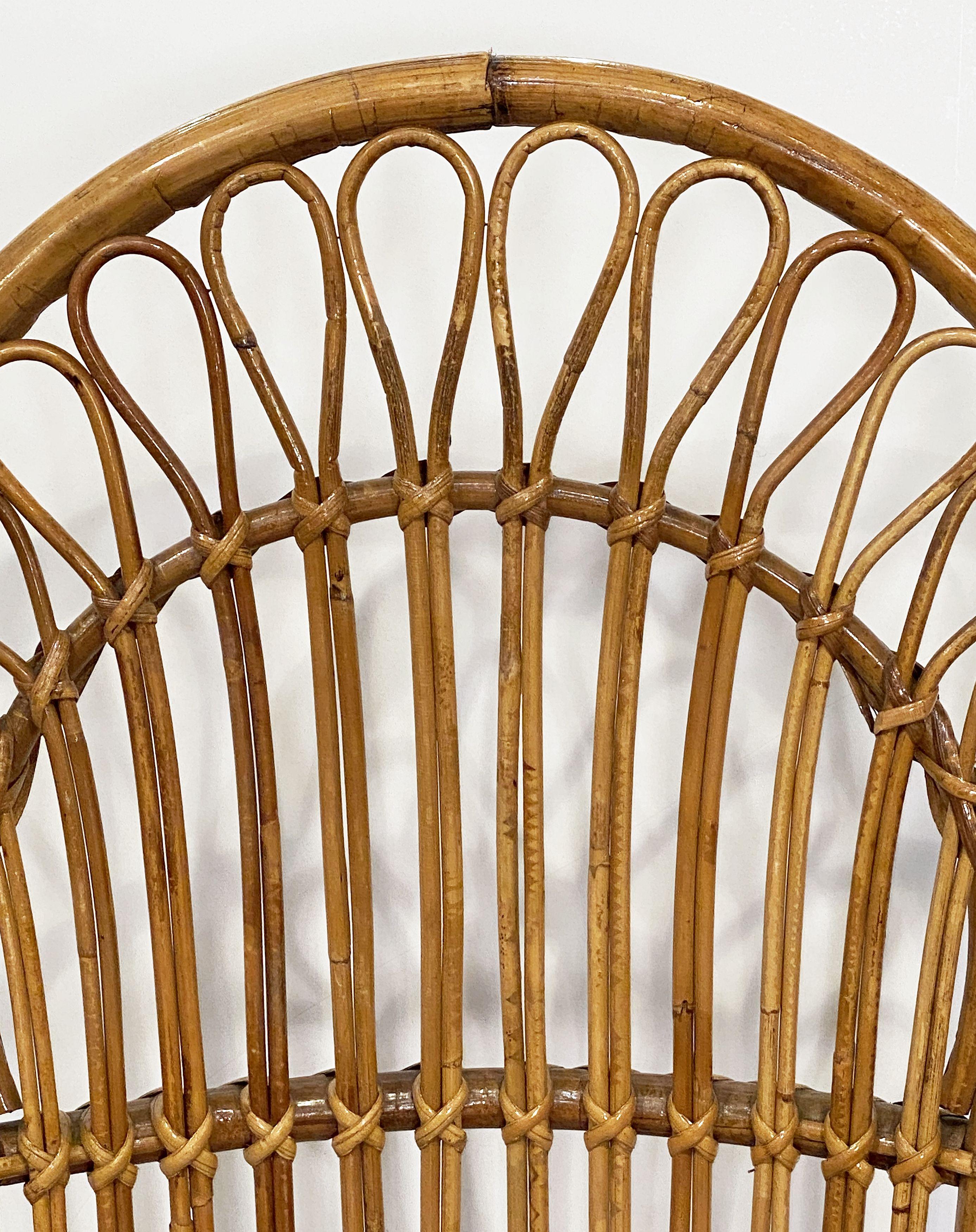 Bambou Chaise italienne à dossier en éventail en rotin et bambou du milieu du 20e siècle en vente