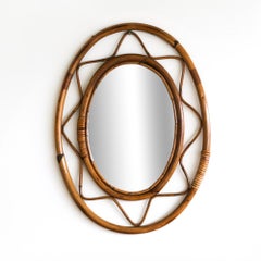 Italian Rattan Oval Mirror