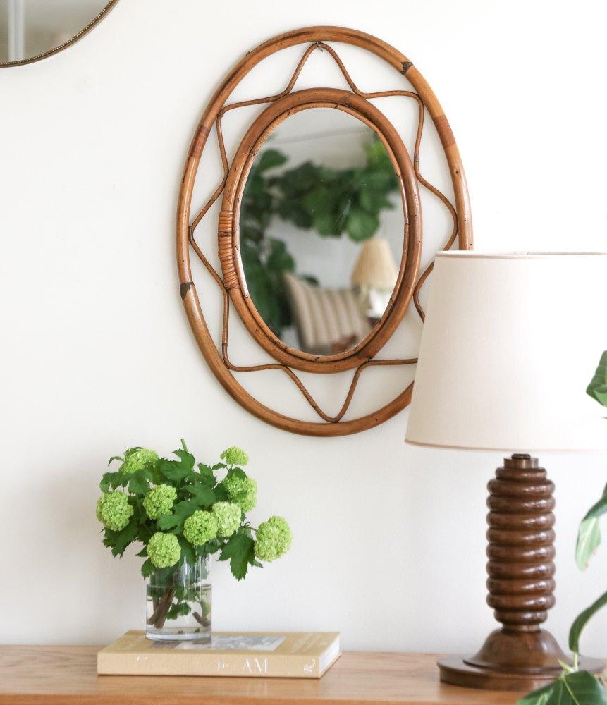 Italian Rattan Oval Mirror In Good Condition For Sale In Los Angeles, CA