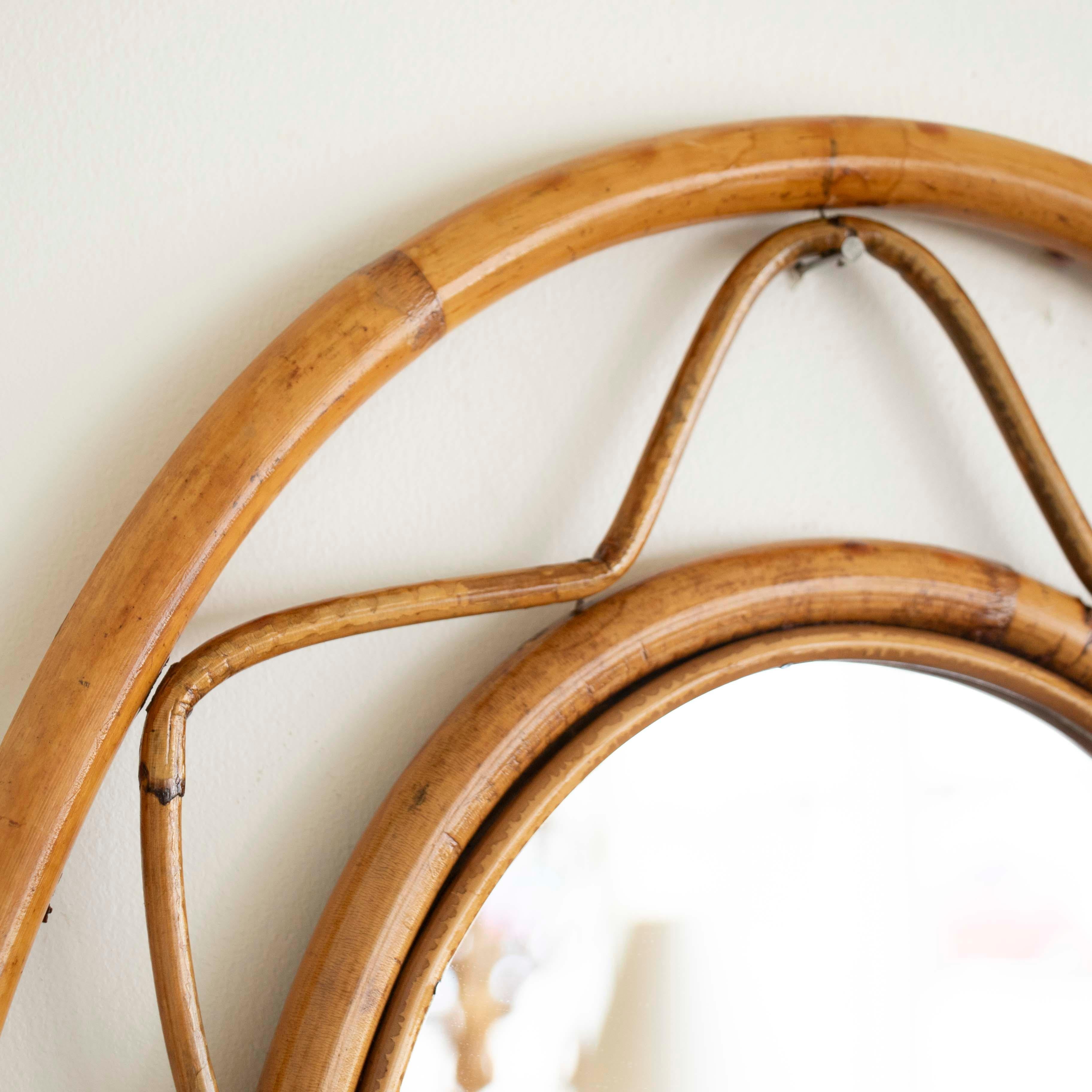 20th Century Italian Rattan Oval Mirror