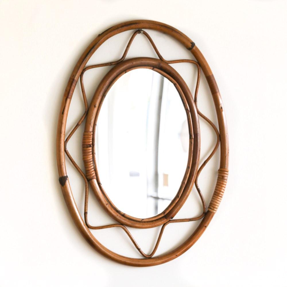 Italian Rattan Oval Mirror For Sale 1