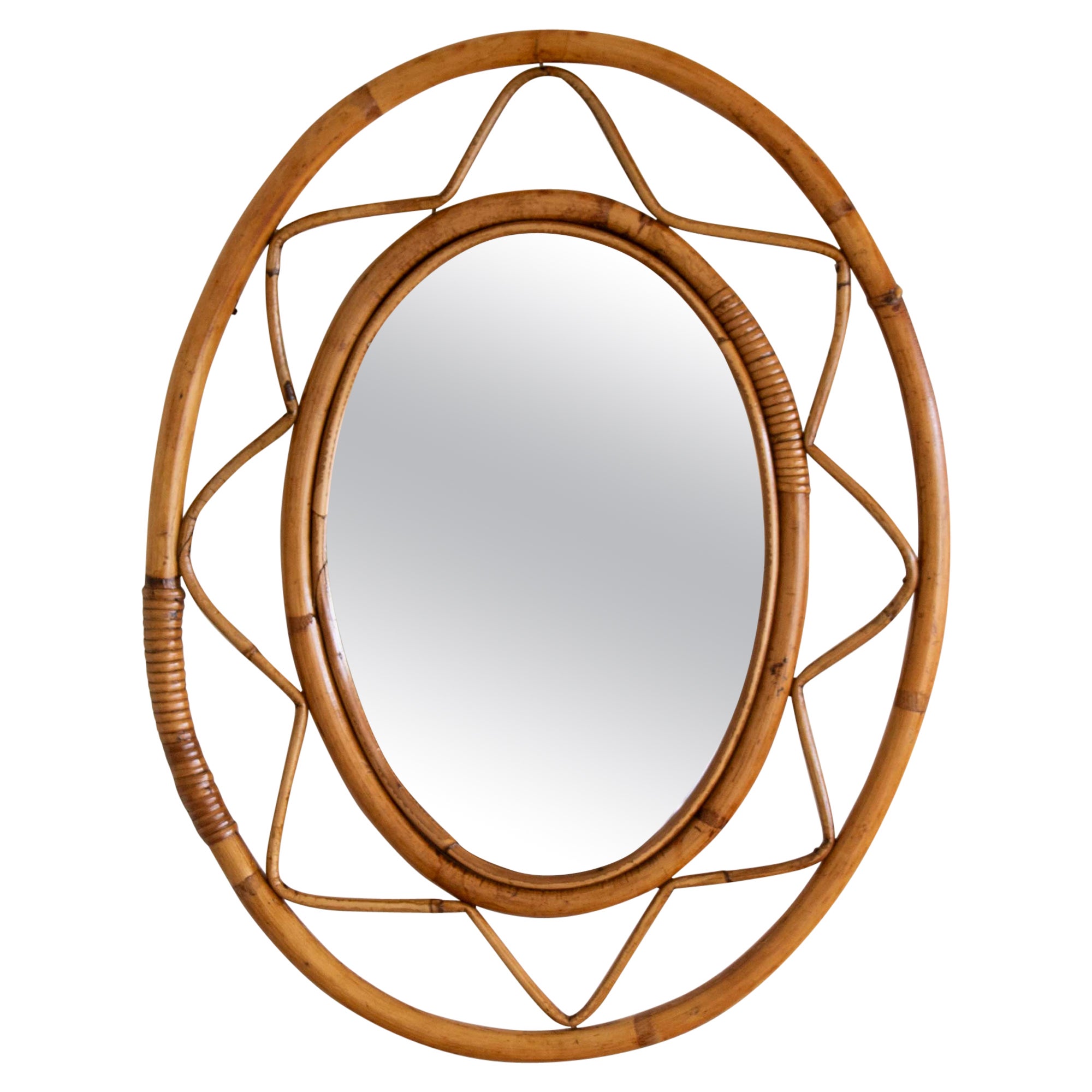 Italian Rattan Oval Mirror