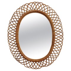 Italian Rattan Oval Wall Mirror, 'circa 1960s'