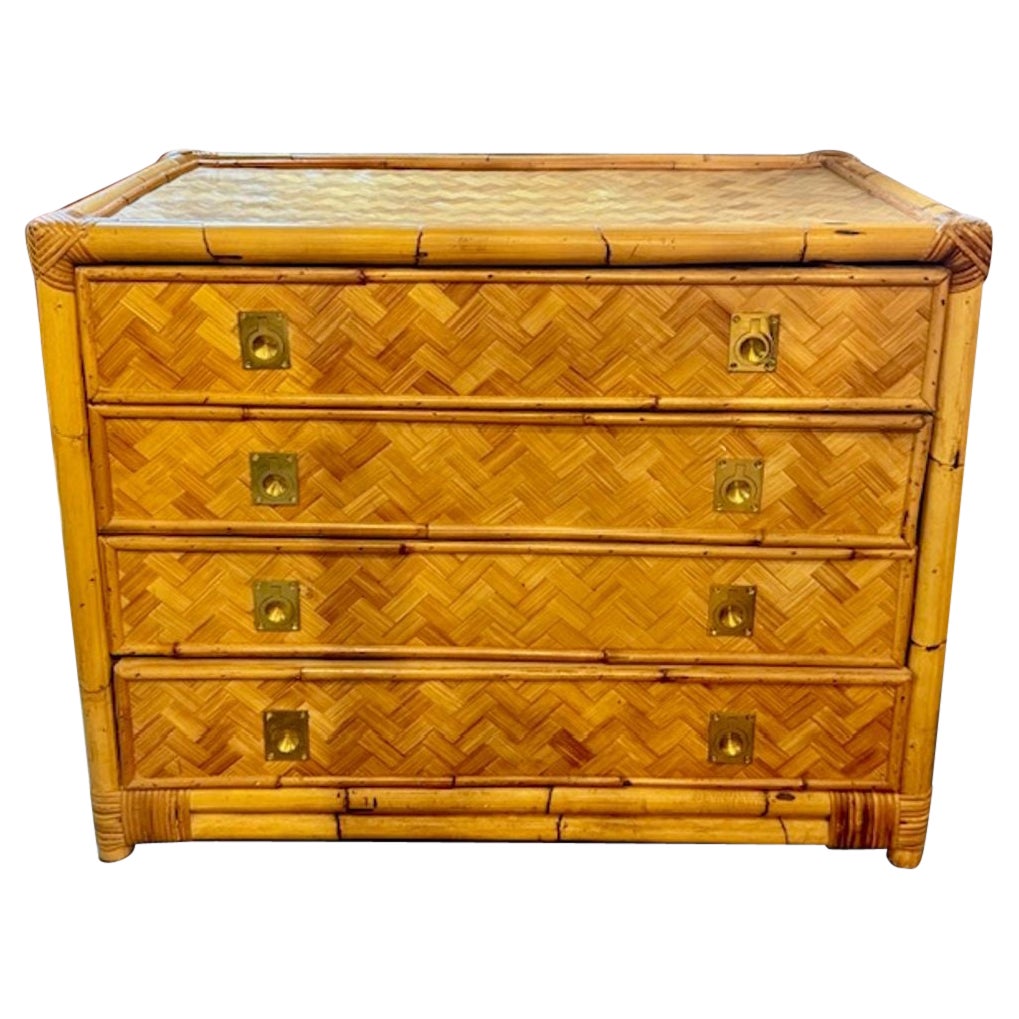 Italian Rattan Parquetry Chest For Sale