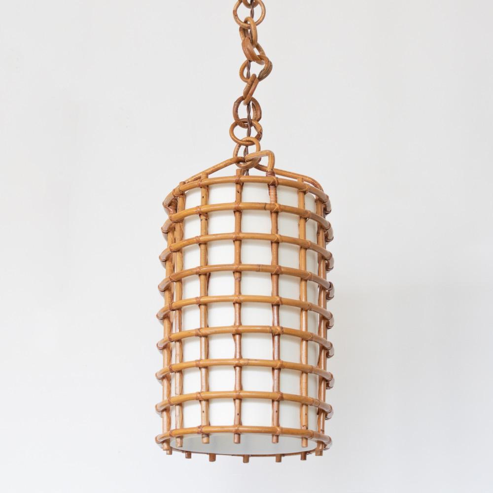 Lampada a sospensione in rattan italiano In condizioni buone in vendita a Los Angeles, CA