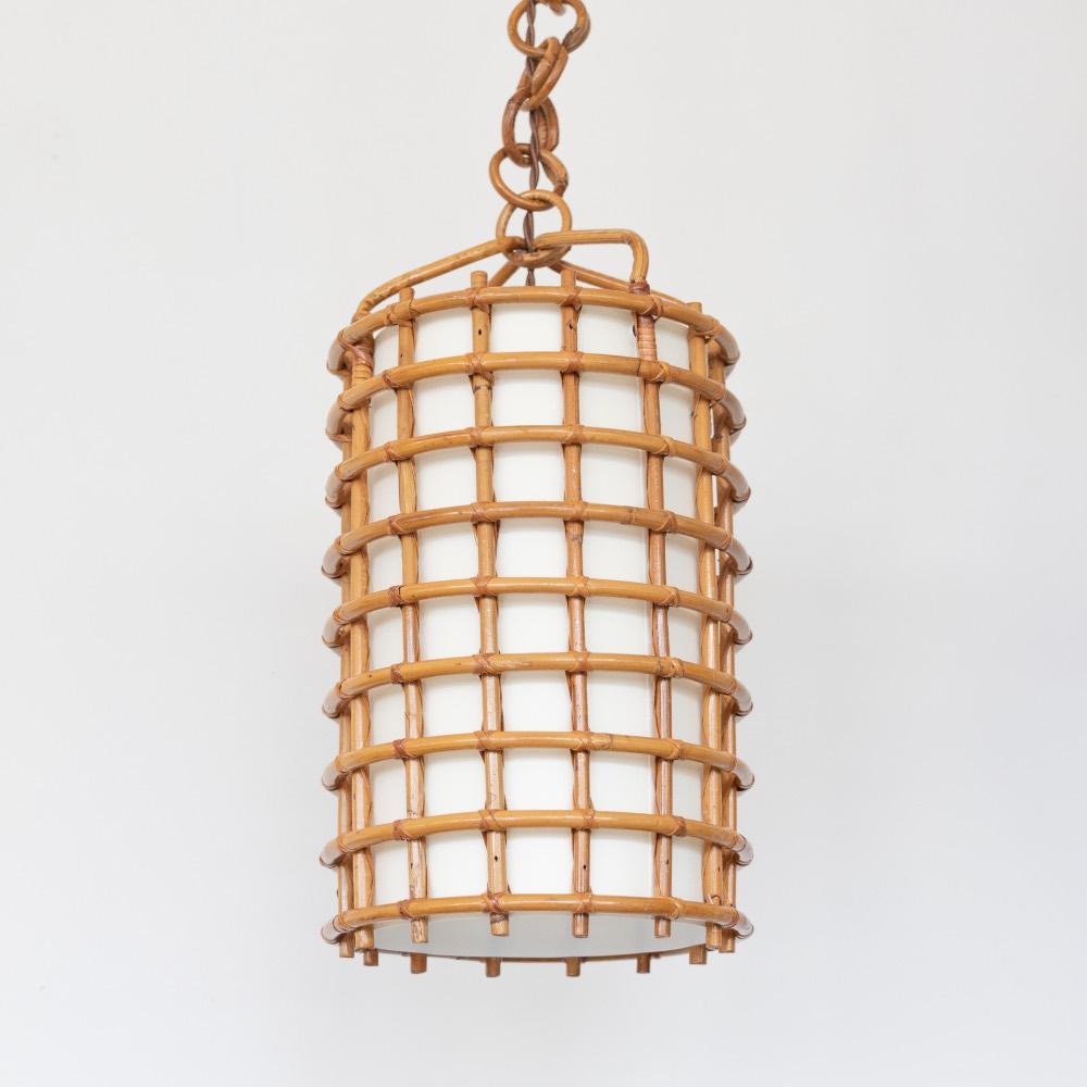 Brass Italian Rattan Pendant Light  For Sale