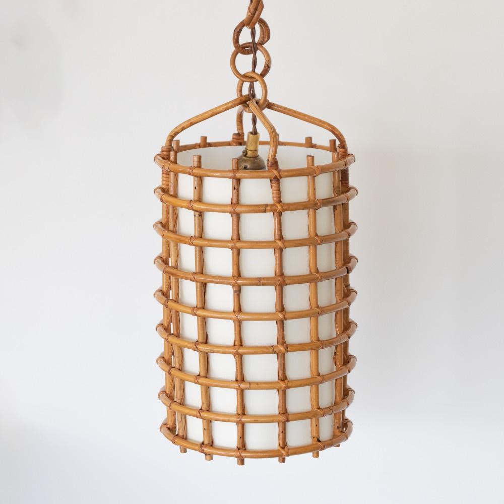 Ottone Lampada a sospensione in rattan italiano in vendita