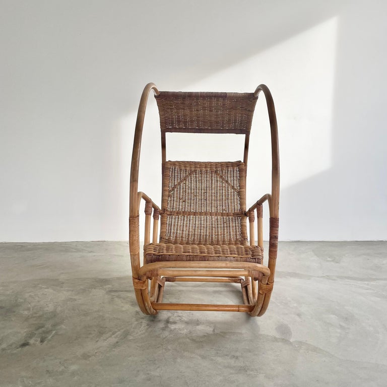 Italian Rattan Rocking Chair by Franco Bettonica For Sale at 1stDibs