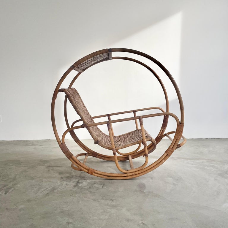 Italian Rattan Rocking Chair by Franco Bettonica For Sale at 1stDibs