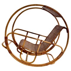 Retro Bonacina style Italian Rattan Rocking Chair, 1960s Italy