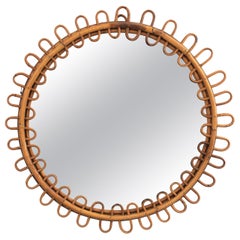 Italian Rattan Round Mirror