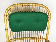 Italienische grüne Wolle, Rattan & Rush 1960er Sessel, 2er Set